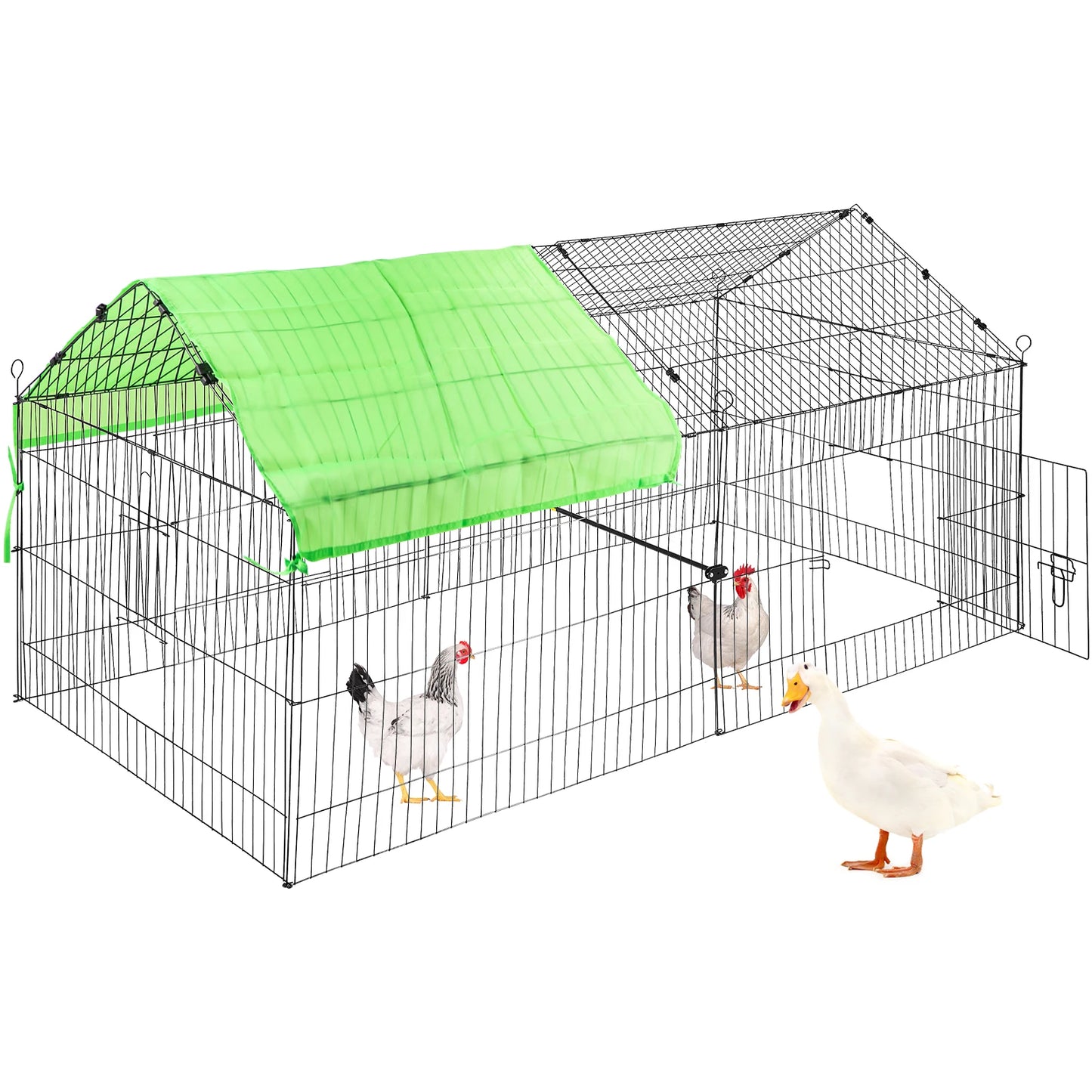 VEVOR Green/White Metal Chicken Coop Rabbit Run Enclosure Pen w/Waterproof and Sun-Proof Cover FarmPet Playpen Cage for Outdoor