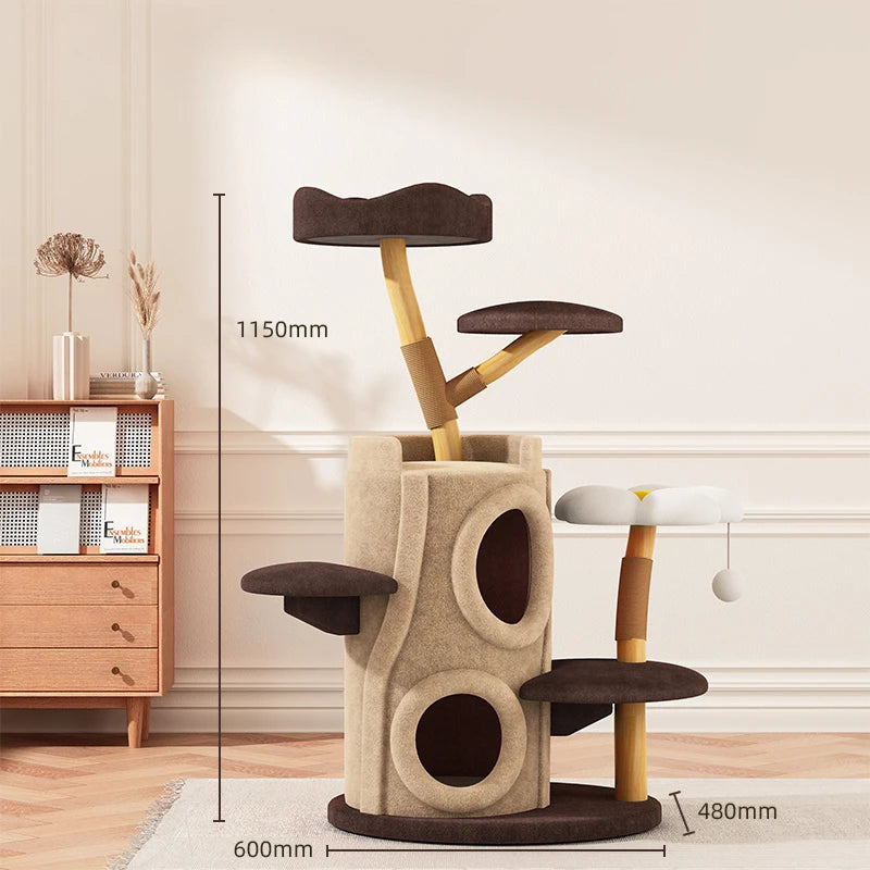 Multi-storey Luxury Cat Tree House Multi-function Cat Climbing Frame Winter Warm Solid Wood Home Cat Villa Sisal Scratching Post