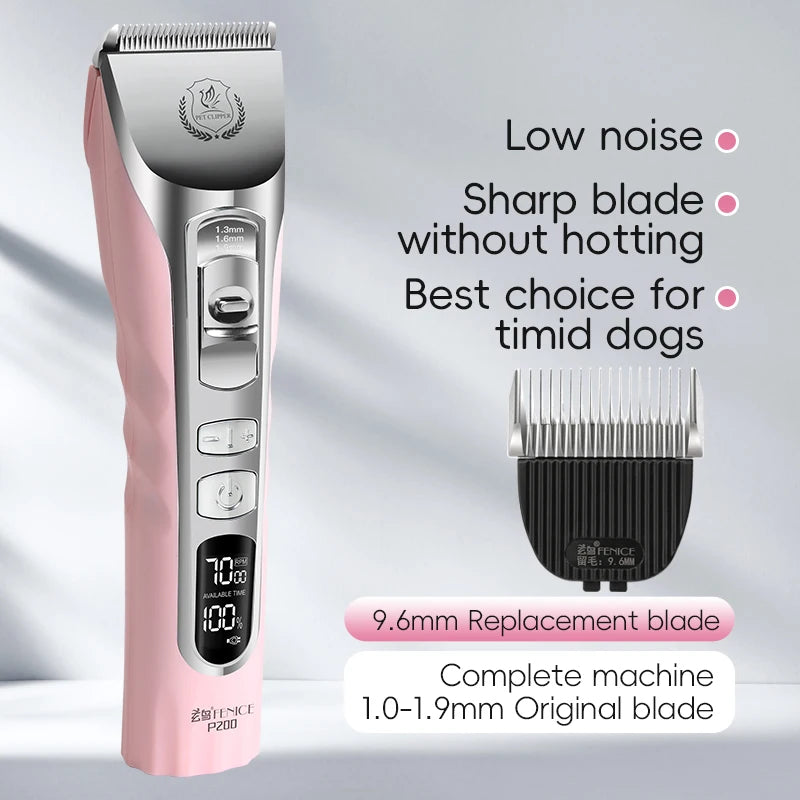 Fenice Pink Dog Hair Cutting Machine 5000mA Capacity Cordless LCD Screen Pets Dog Grooming Clippers Rechargeable Haircut Shaver