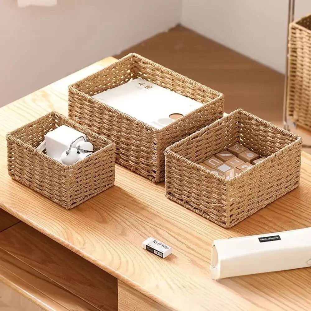 Durable Large Capacity Woven Storage Basket Handmade Reusable Snack Sundries Organizer Clothing Storage Basket