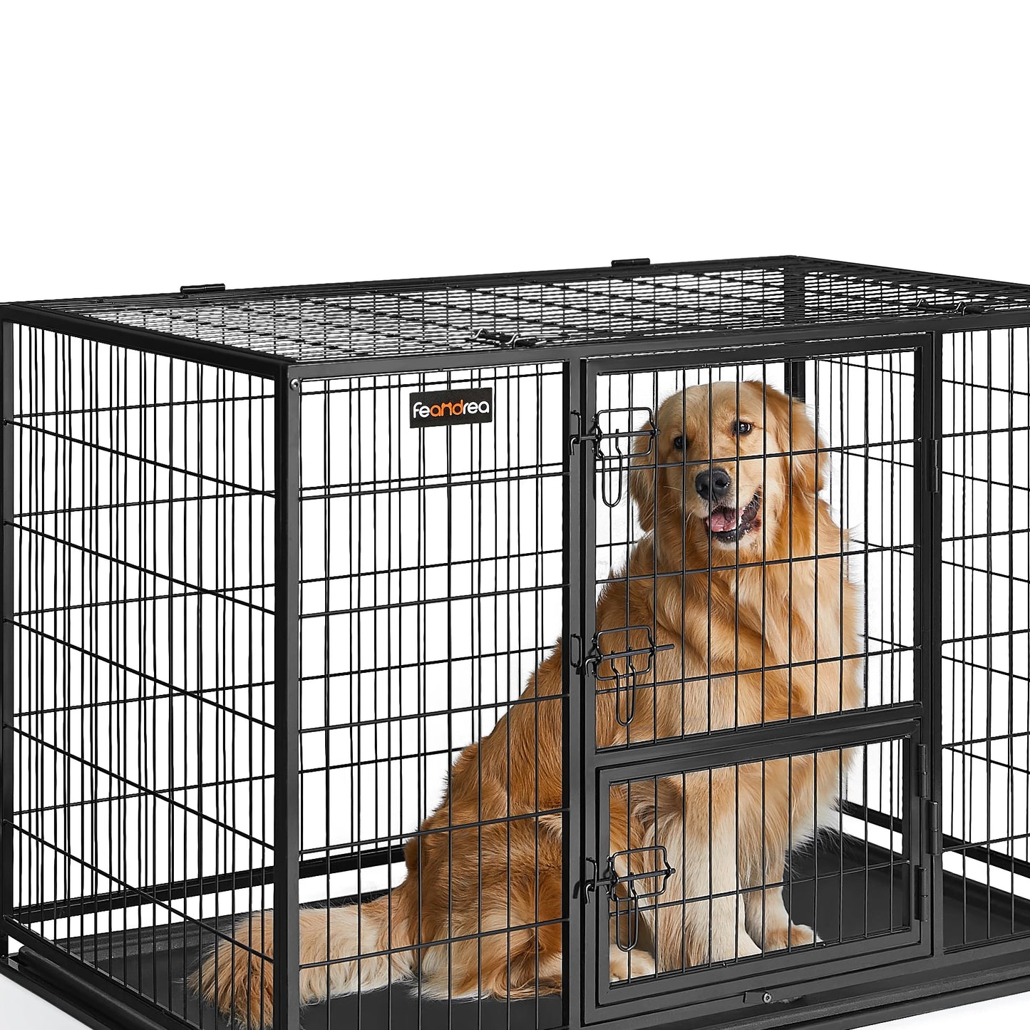 Feandrea Heavy-Duty Dog Crate, Dog Cage, 122 x 74.5 x 80.5 cm, for Medium and Large Dogs, Double Removable Door