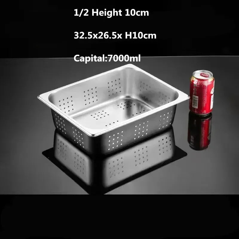 Rectangle Stainless Steel Storage Leak Trays Hole Mesh Strainer Vegetable Fruit Washing Basket Food GN Pan Water Filter Basin