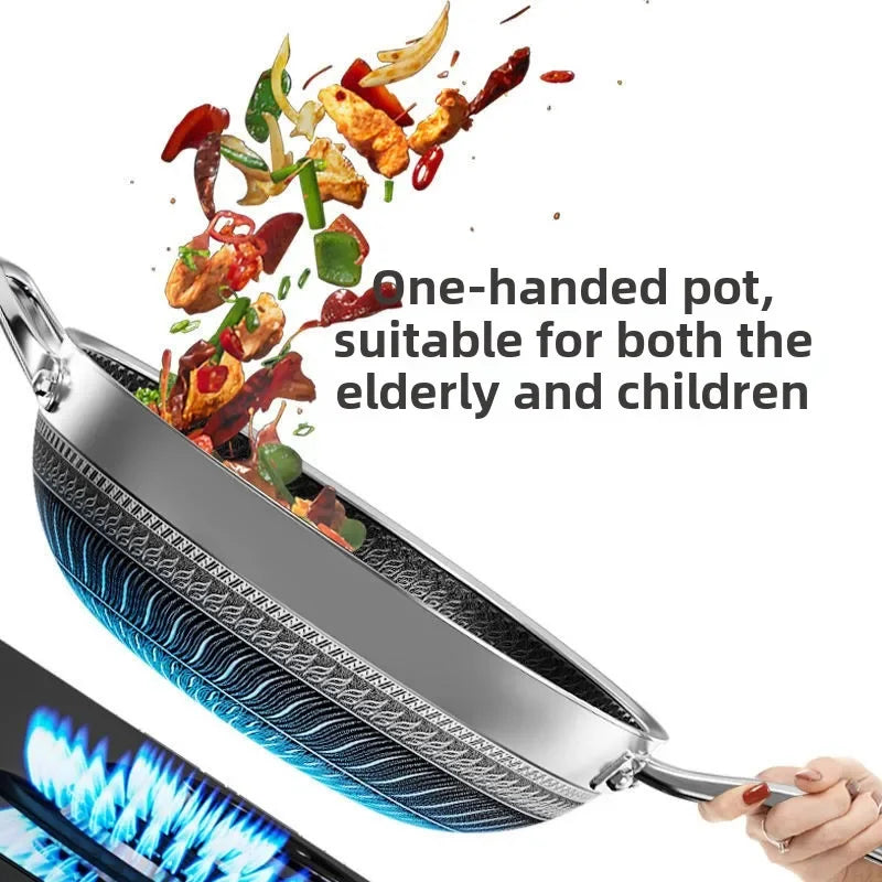 Double-sided screen 316 stainless steel wok Non-coated wok non-stick household induction cooker gas universal wok