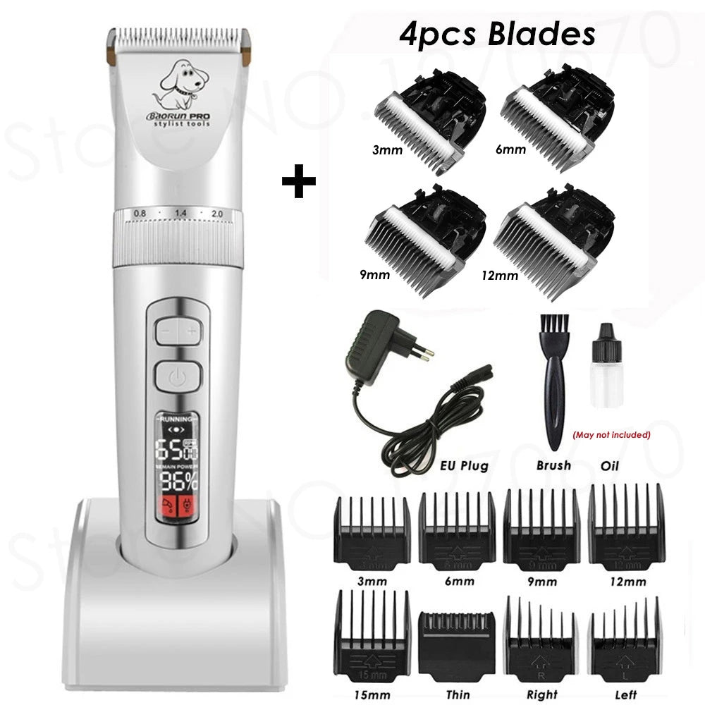 BaoRun P9 Dog Clipper Professional LCD Display Pet Cat Clippers Shaver Electrical Grooming Trimmer Rechargeable Haircut Machine