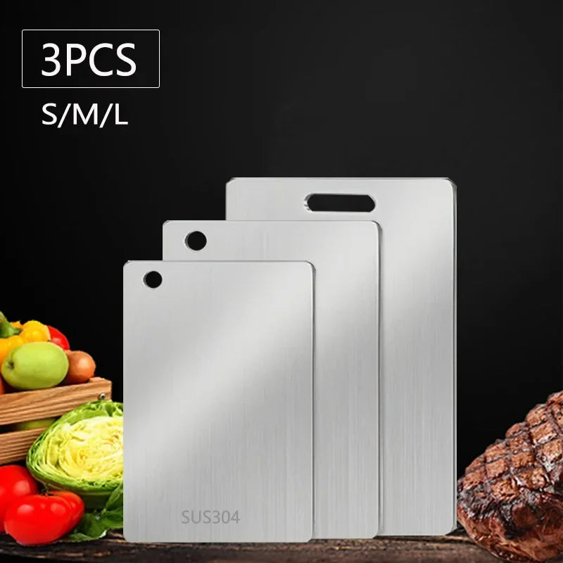 WXCOO 1PCS Stainless Steel Chopping Boards Titanium Thickened Boards Non Stick Double Sided Fruit Meat Chopping Cutting Boards