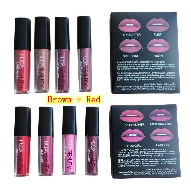 4pcs Lipstick Moisturizing Balm Set Matte Lip Gloss Lip Glaze Tint Non-stick Non-Fading Lips Huda Lip Makeup Cosmetic Lip Care
