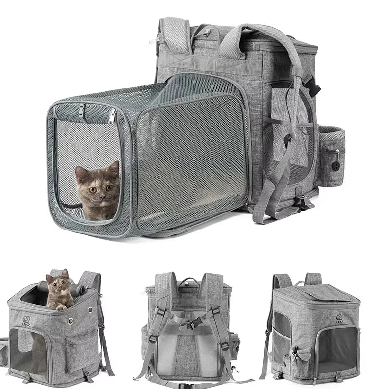LDLC Pet Cat Backpack Large Capacity Breathable Foldable Cat Cage Expandable Oxford Cloth Pet Bag Suitable for Pet Travel