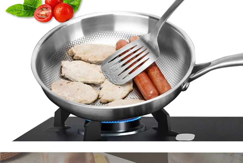 304 Stainless Steel Wok Non-Stick Frying Pan Steak Frying Pan Uncoated Kitchen Cookware Suitable For Gas Stove Induction Cooker