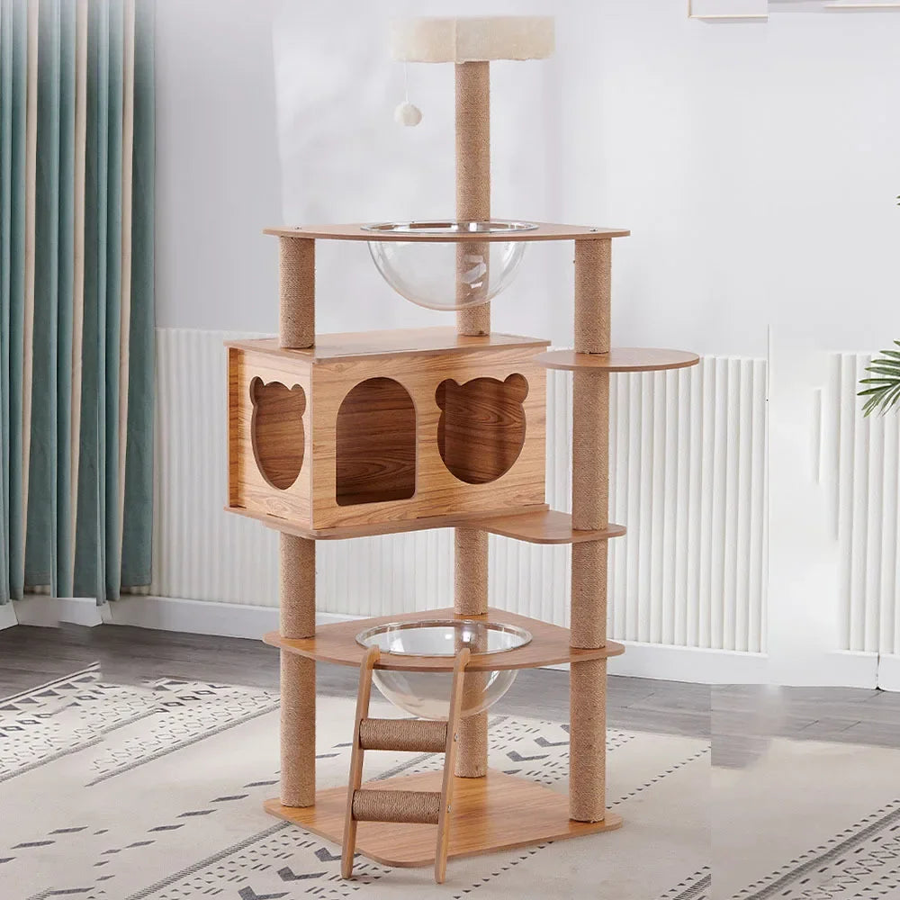 Cat Climbing Frame Indoor Apartment Style Large Multi Layer Cat Tree Tower For Cats With Burrows And Grab Plate For Living Room