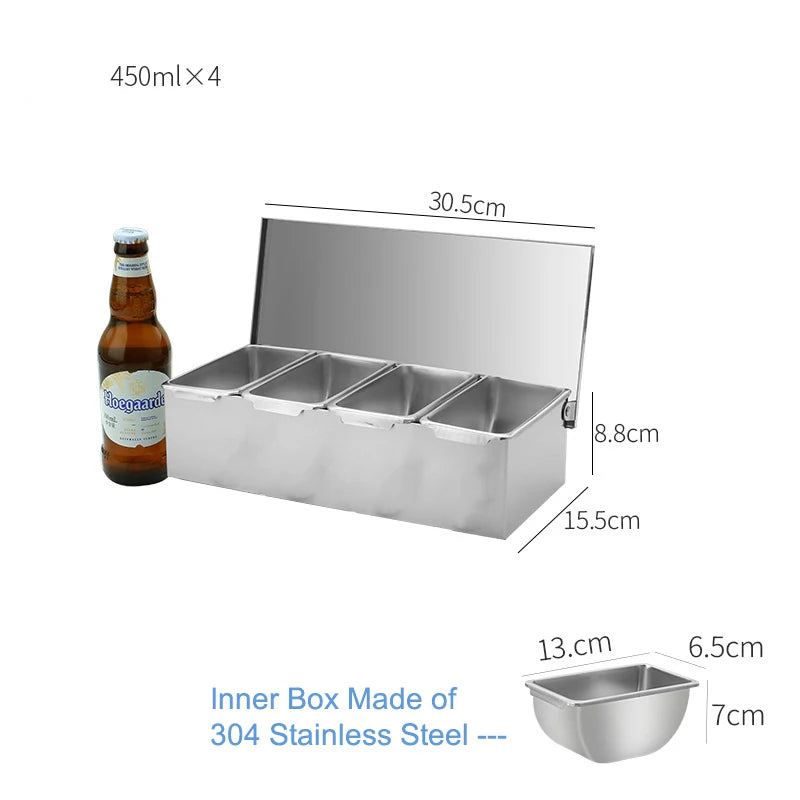 PizzAtHome 2/3/4/5/6 Section Seasoning Box Stainless Steel Ingredients Box Cheese Sauce Salt Sugar Box Spice Jar Baking Tool