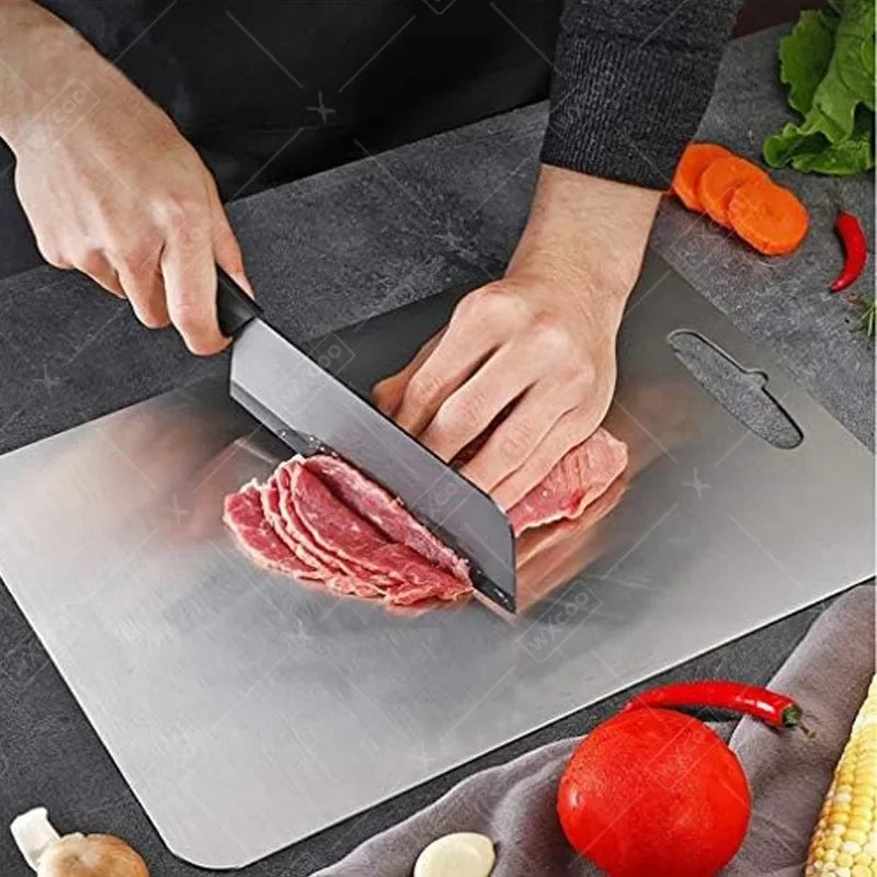 WXCOO 1PCS Stainless Steel Chopping Boards Titanium Thickened Boards Non Stick Double Sided Fruit Meat Chopping Cutting Boards