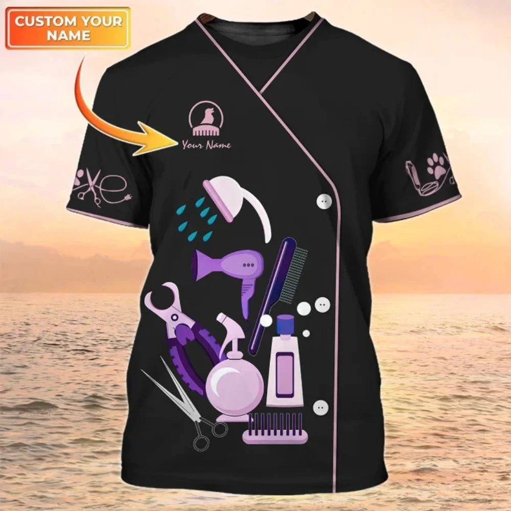 Pet Dog Beautician Role-playing Fun Printed men's T-shirt Casual Hip-hop Fashion Short Sleeved Round Neck Oversized Top