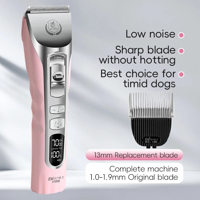 Fenice Pink Dog Hair Cutting Machine 5000mA Capacity Cordless LCD Screen Pets Dog Grooming Clippers Rechargeable Haircut Shaver