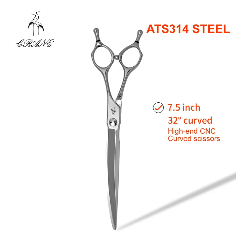 Crane 7.0/7.5in High-end Pet Scissors Set ATS314 Steel For Dog Grooming Cut Scissors Straight Curved Chunker Thinning Shears