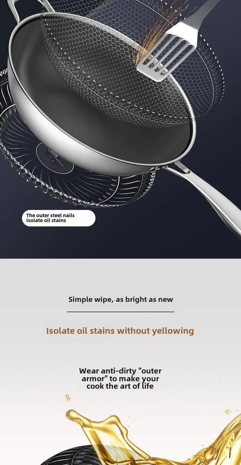 Double-sided screen 316 stainless steel wok Non-coated wok non-stick household induction cooker gas universal wok