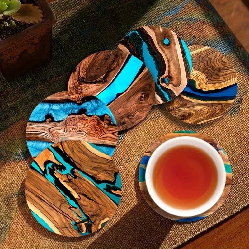 2D Wood Grain Table Protector with Blue and Green Padding for Coffee Shops Offices Coaster Restaurants Birthday Gifts