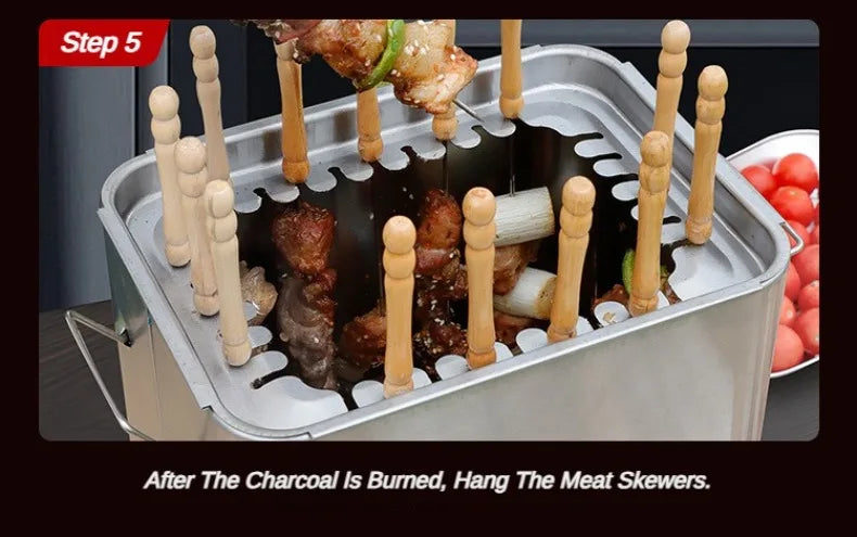 Portable Grill Smokeless Stainless Steel Barbecue Charbroiler Outdoor Indoor Dual-purpose Stewing Oven Small Durable BBQ Grill