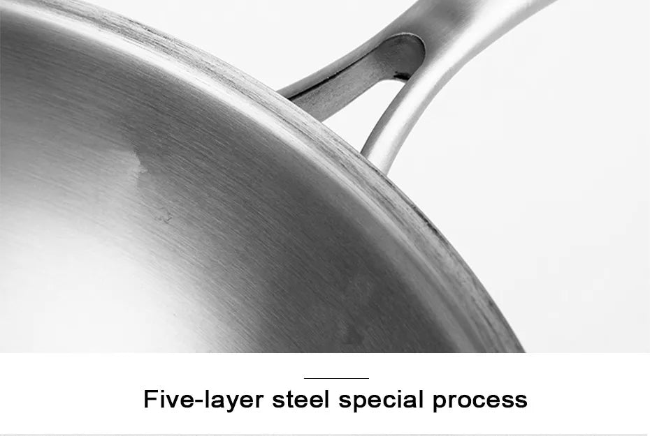304 Stainless Steel Wok Non-Stick Frying Pan Steak Frying Pan Uncoated Kitchen Cookware Suitable For Gas Stove Induction Cooker