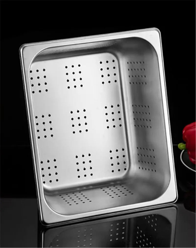 Rectangle Stainless Steel Storage Leak Trays Hole Mesh Strainer Vegetable Fruit Washing Basket Food GN Pan Water Filter Basin