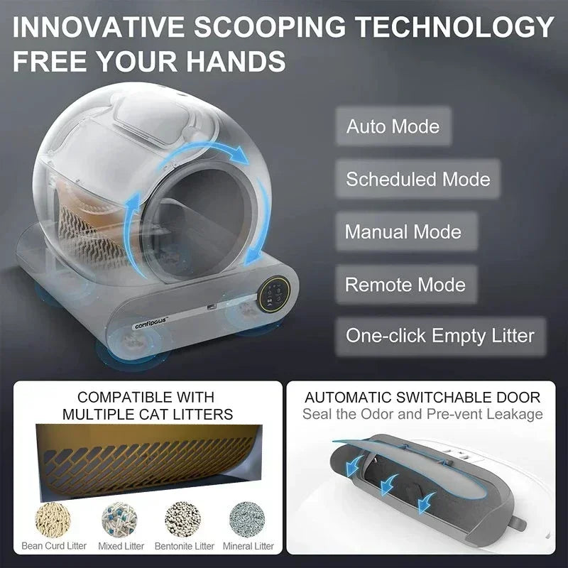 2025 Tonepie Smart Automatic Cat Toilet Self-Cleaning Fully Enclosed Pet Toilet English Versions 65L