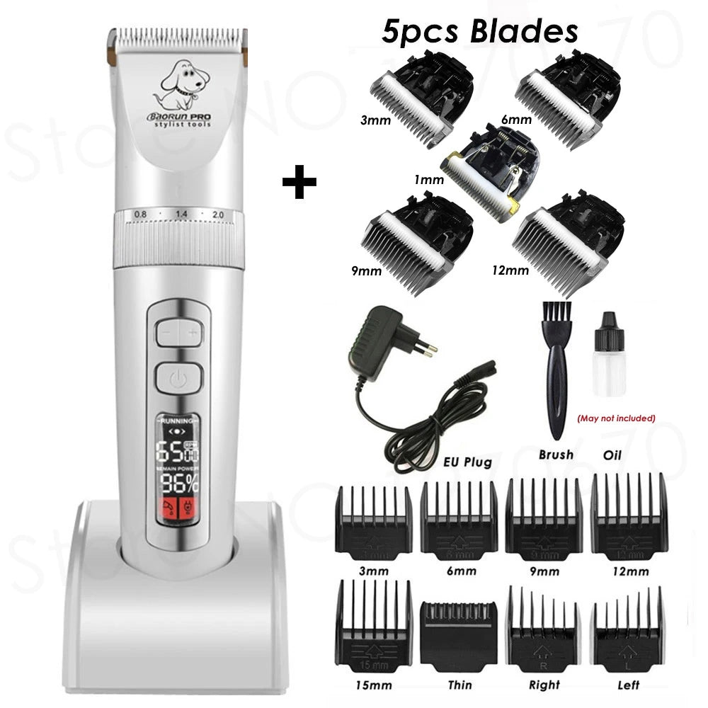 BaoRun P9 Dog Clipper Professional LCD Display Pet Cat Clippers Shaver Electrical Grooming Trimmer Rechargeable Haircut Machine