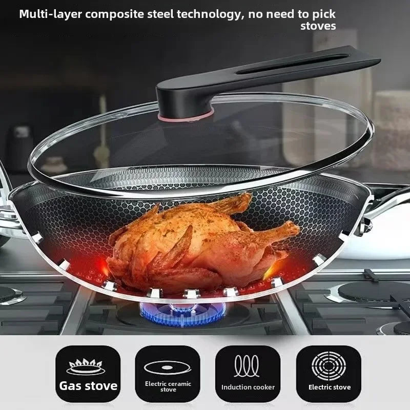 Double-sided screen 316 stainless steel wok Non-coated wok non-stick household induction cooker gas universal wok
