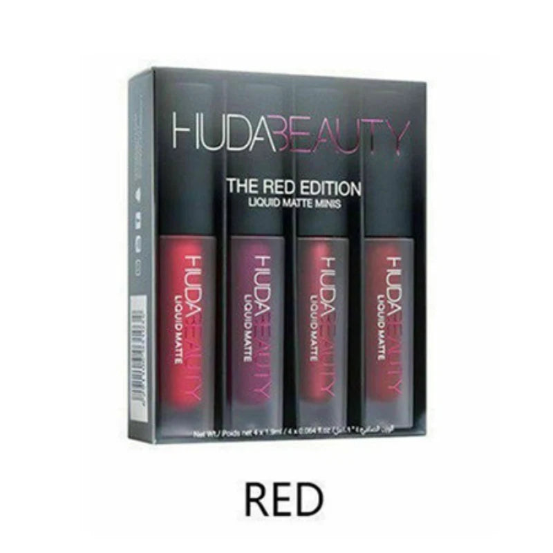 4pcs Lipstick Moisturizing Balm Set Matte Lip Gloss Lip Glaze Tint Non-stick Non-Fading Lips Huda Lip Makeup Cosmetic Lip Care