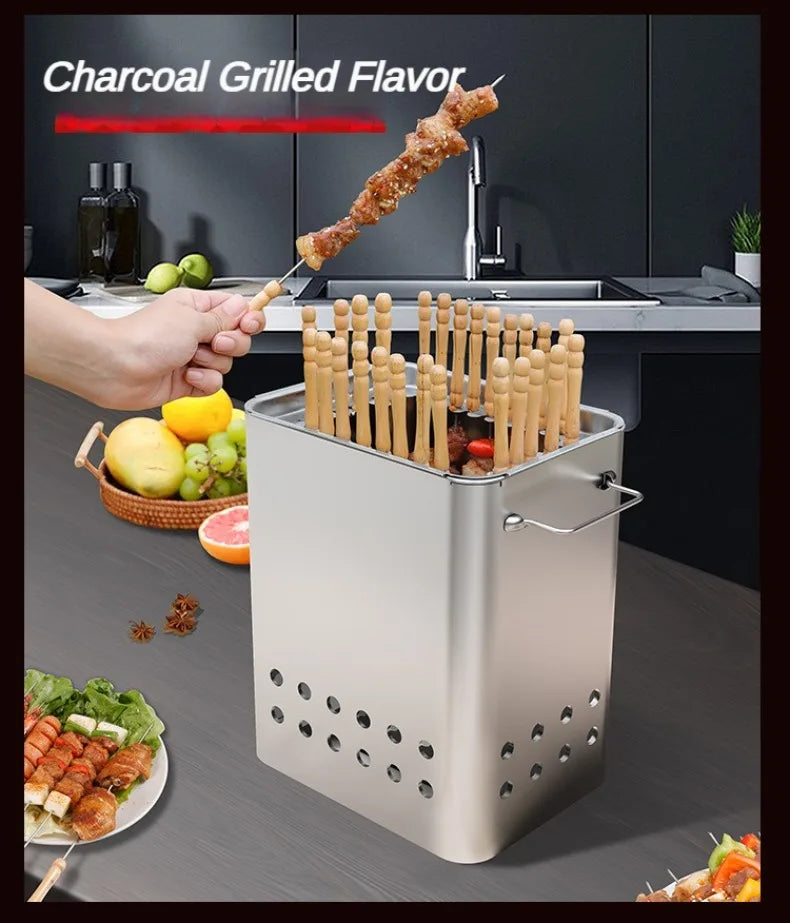 Portable Grill Smokeless Stainless Steel Barbecue Charbroiler Outdoor Indoor Dual-purpose Stewing Oven Small Durable BBQ Grill