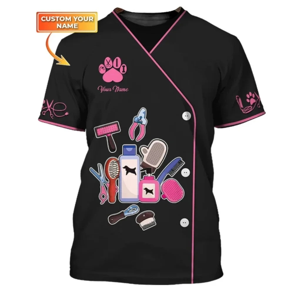 Pet Dog Beautician Role-playing Fun Printed men's T-shirt Casual Hip-hop Fashion Short Sleeved Round Neck Oversized Top