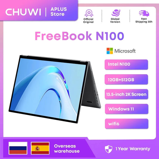 CHUWI FreeBook 2-in-1 Laptop Tablet,512GB SSD 12GB LPDDR5,Intel N100/i3 1215U 13.5" IPS FHD Display WIFI 6,Windows 11 Laptops