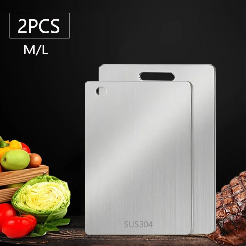WXCOO 1PCS Stainless Steel Chopping Boards Titanium Thickened Boards Non Stick Double Sided Fruit Meat Chopping Cutting Boards