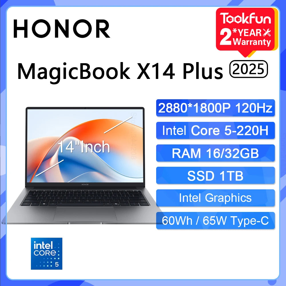 HONOR MagicBook X14 Plus 2025 FRB-X Laptop Intel Core 5 220H RAM 16/32GB SSD 1TB 14"Inch 2.8K 120Hz Notebook Ultrabook Computer