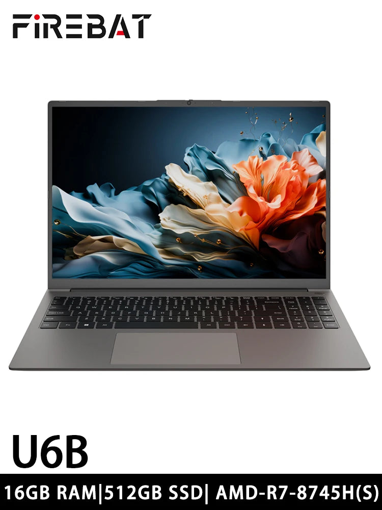 FIREBAT U6B 16 Inch Ryzen7 8745HS AMD Radeon 780M 16GB 512GB DDR5 120Hz 2.5K Wifi6 BT5.1 Gaming Gamer Bussiness Laptop