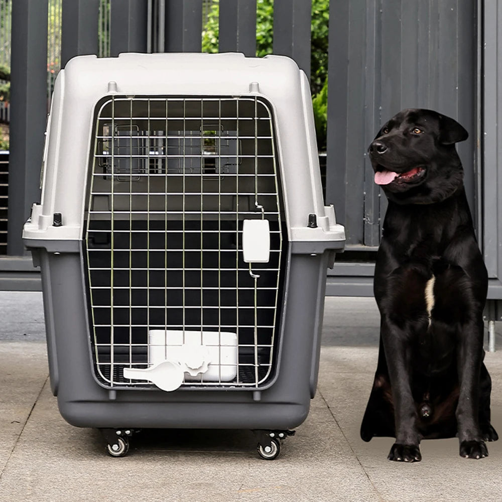 33 Inches Big Dogs Crates Airline-Friendly Home Travel Durable Plastic Pet Carrier Big Dog Kennel Portable Dogs Flight Carrier