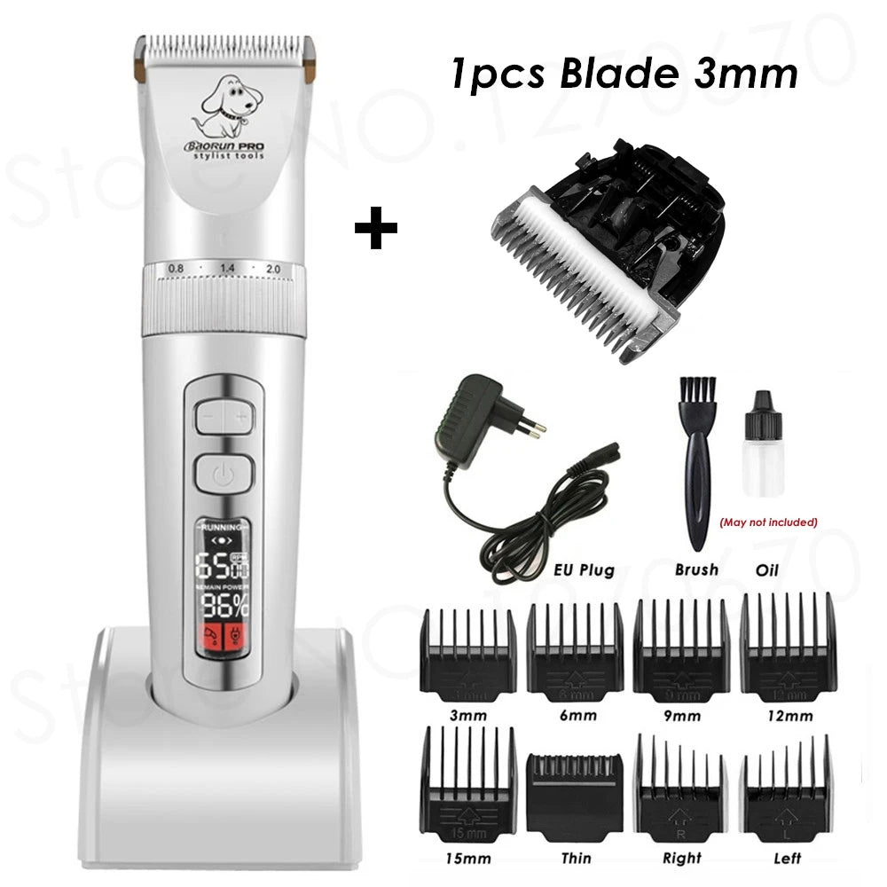 BaoRun P9 Dog Clipper Professional LCD Display Pet Cat Clippers Shaver Electrical Grooming Trimmer Rechargeable Haircut Machine