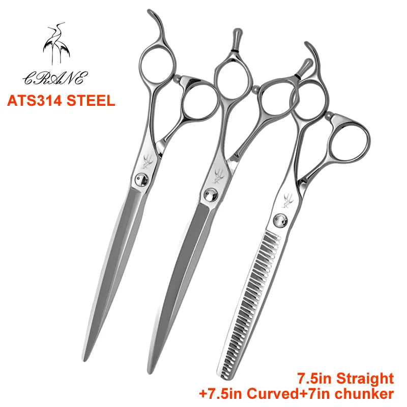 Crane 7.0/7.5in High-end Pet Scissors Set ATS314 Steel For Dog Grooming Cut Scissors Straight Curved Chunker Thinning Shears