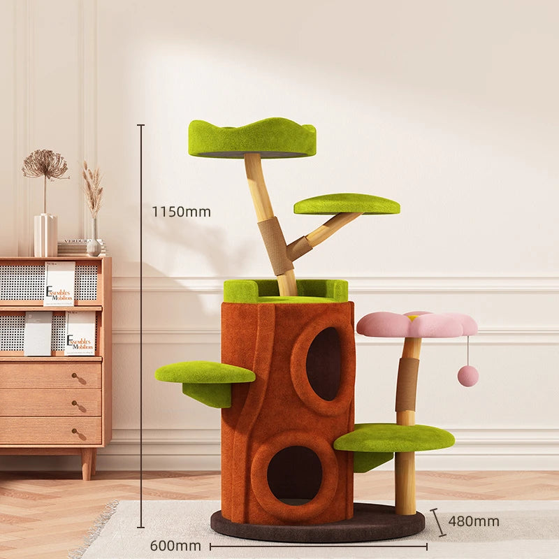 Multi-storey Luxury Cat Tree House Multi-function Cat Climbing Frame Winter Warm Solid Wood Home Cat Villa Sisal Scratching Post