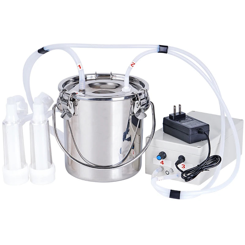 3L Electric Cow Goat Milking Machine Automatic Stop Cattle Pulsating Milking Machine Stainless Steel Milker Bucket Vacuum Pump