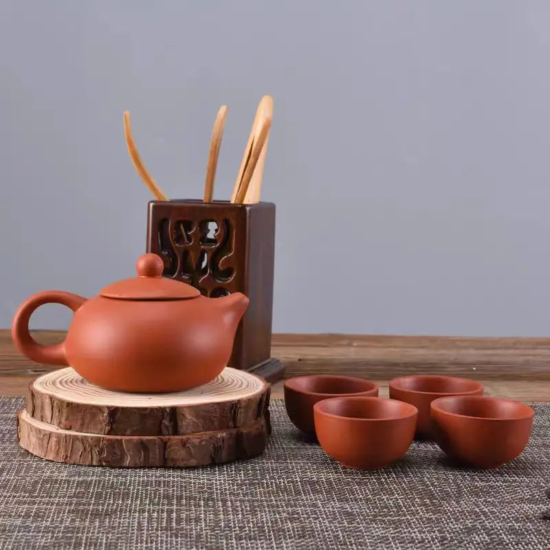 Soffe Purple Sand Ceramic Chiness Kung Fu Teapot Set With 4 Mini Cup And 1 Pot Suitable For Home Office Tea Set Drinkware