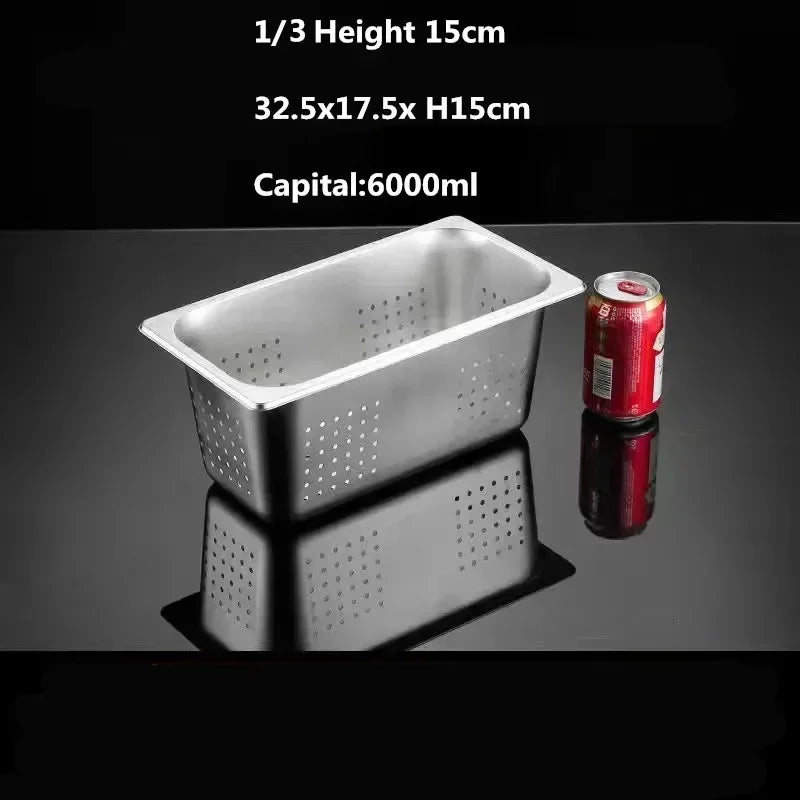 Rectangle Stainless Steel Storage Leak Trays Hole Mesh Strainer Vegetable Fruit Washing Basket Food GN Pan Water Filter Basin