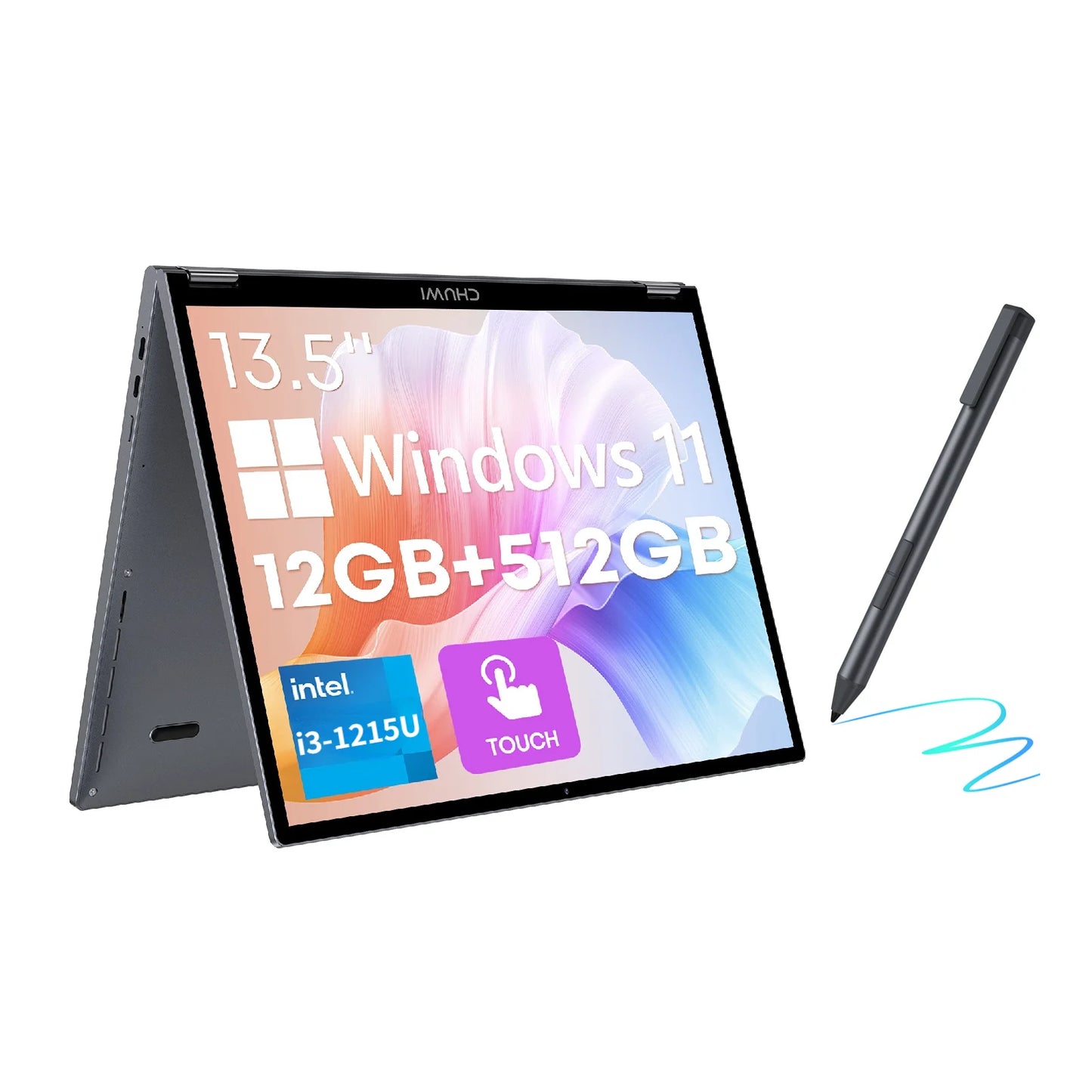 CHUWI FreeBook Tablet Laptop 2 in 1 Intel i3 1215U 12GB LPDDR5 512G SSD Windows 11 Laptop 13.5" IPS FHD Display 2256*1504 WIFI 6
