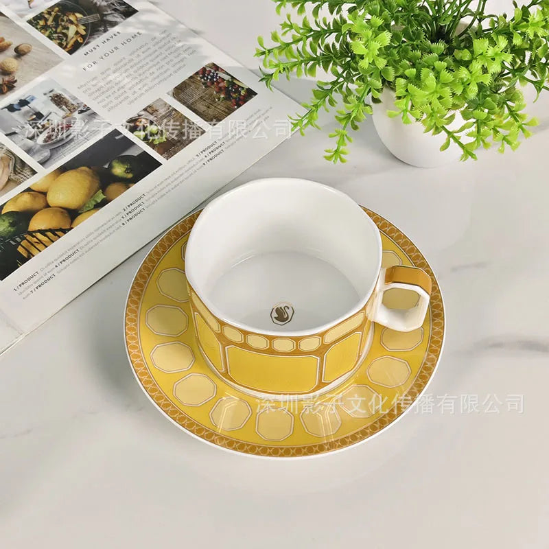 Swan Series European Modern Simple Luxury Style Bone Porcelain Coffee Cup Dish Afternoon Tea Cup Home Gift Double Cup