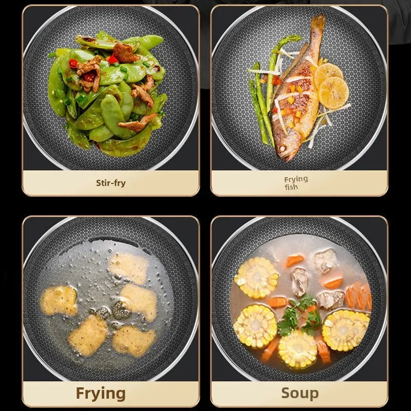 Double-sided screen 316 stainless steel wok Non-coated wok non-stick household induction cooker gas universal wok