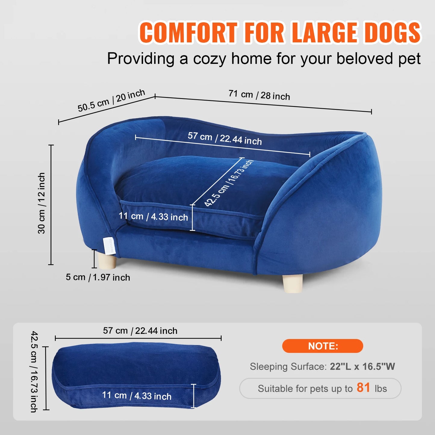 VEVOR Pet Sofa Dog Couch for Medium-Sized Dogs and Cats Soft Velvety Dog Sofa Bed for Living Room Bedroom Pet Store or Clinic