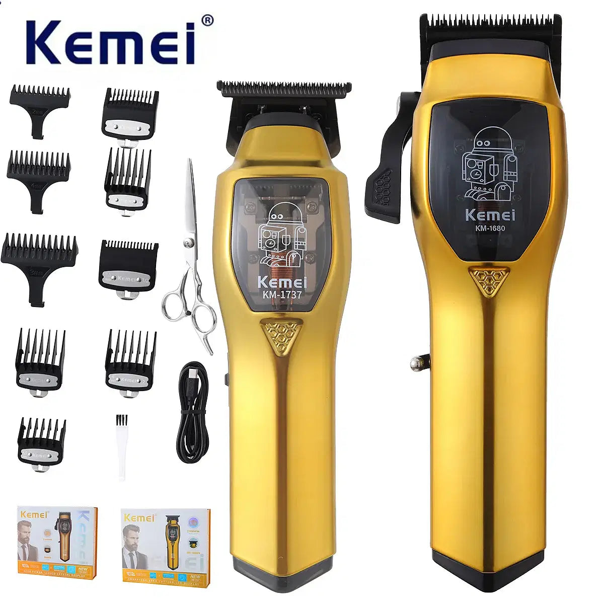 Color: Red - Kemei Electric Hair Clippers and Hair Trimmer Kit Men Professional USB-C Rechargeable Cordless 0mm Finish Hair Cutting Machine