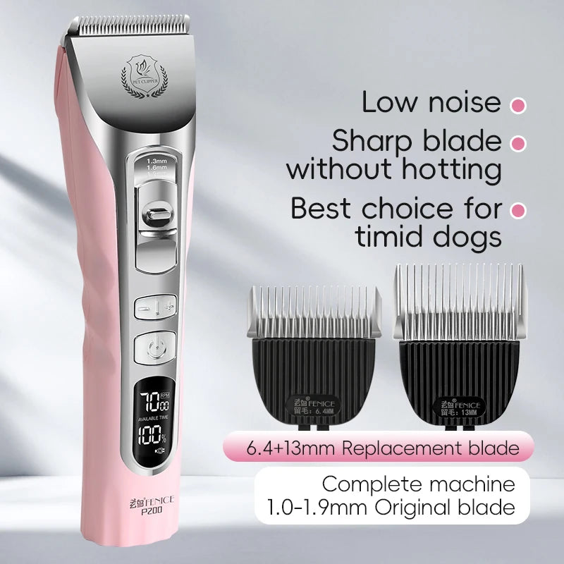 Fenice Pink Dog Hair Cutting Machine 5000mA Capacity Cordless LCD Screen Pets Dog Grooming Clippers Rechargeable Haircut Shaver