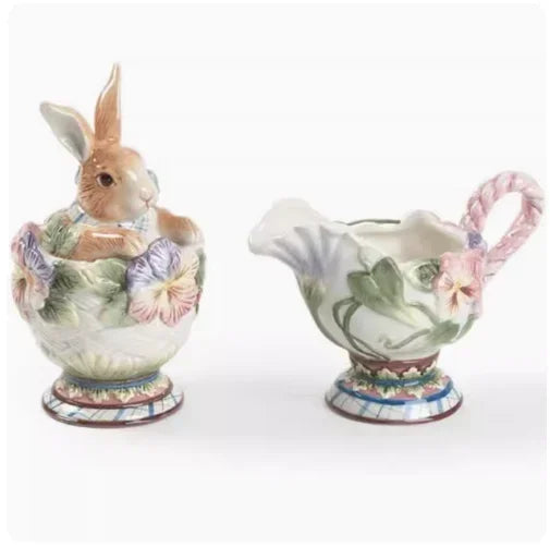 American Hand-painted Ceramic Dinner Set Rabbit Teapot Coffee Cup Plates for Enchanting Garden Afternoon TeaVintage Tableware