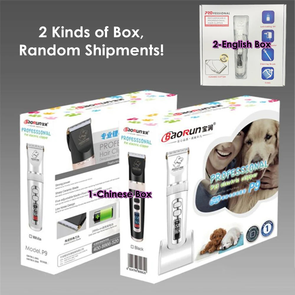 BaoRun P9 Dog Clipper Professional LCD Display Pet Cat Clippers Shaver Electrical Grooming Trimmer Rechargeable Haircut Machine