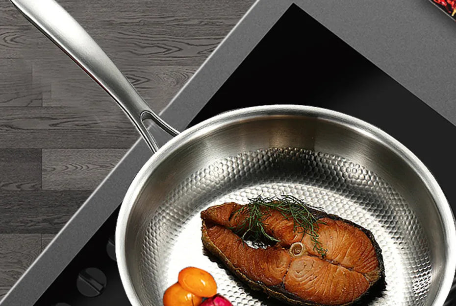304 Stainless Steel Wok Non-Stick Frying Pan Steak Frying Pan Uncoated Kitchen Cookware Suitable For Gas Stove Induction Cooker