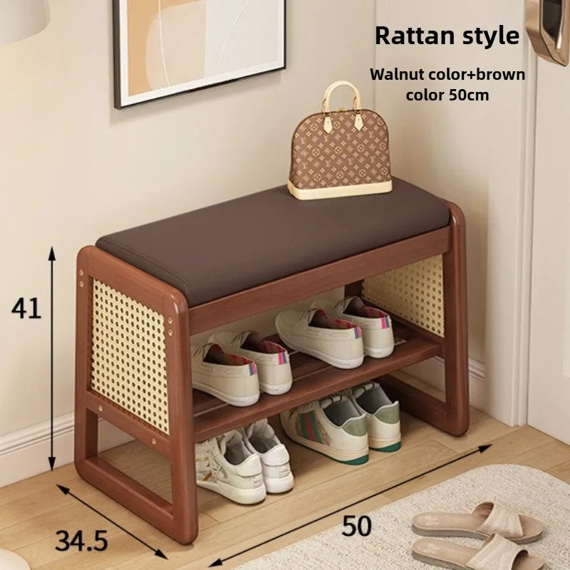 New Chinese style shoe changing stool with seating at the entrance, entrance door, shoe rack, entrance hall, household soft bag,
